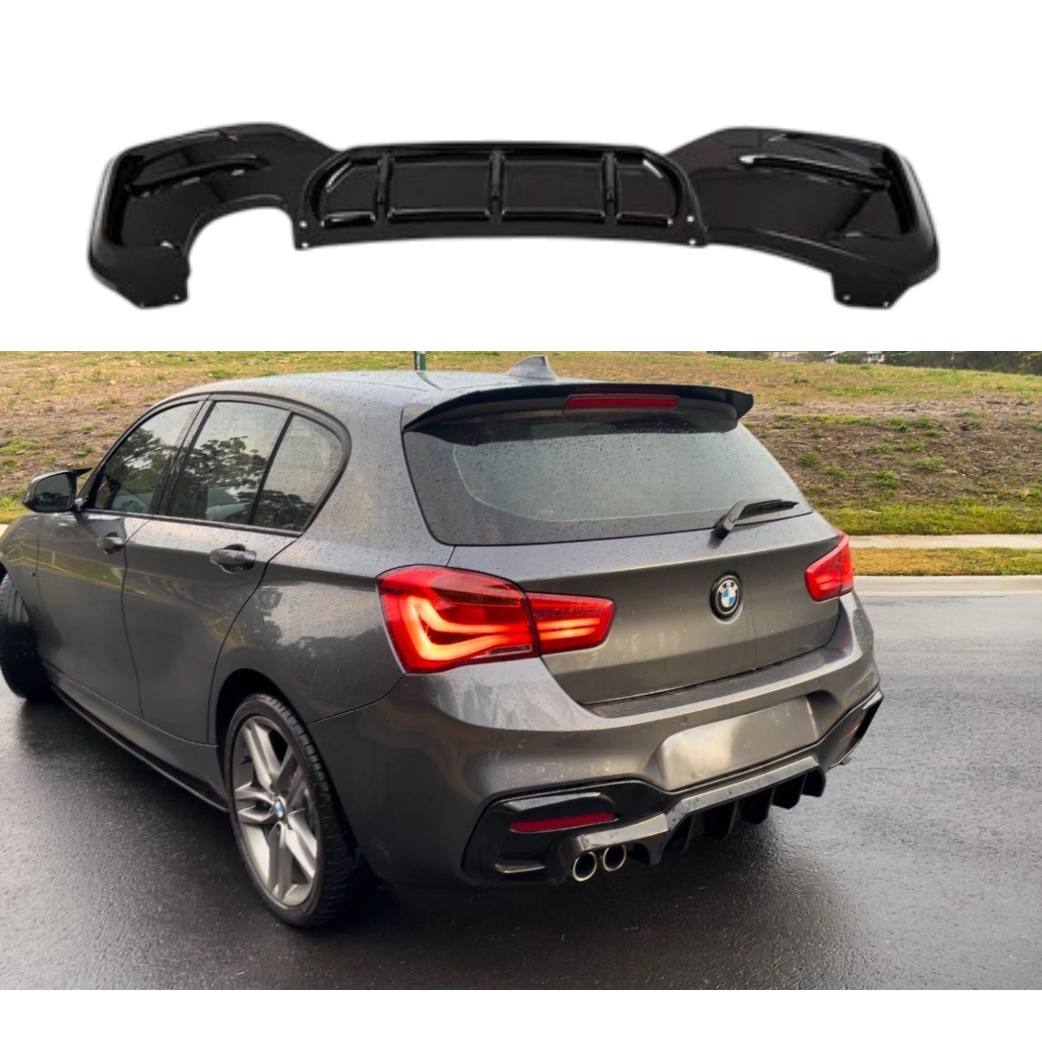 Max Style Rear Diffuser Single Exit (Gloss Black) for 15-19 BMW F20 1 Series