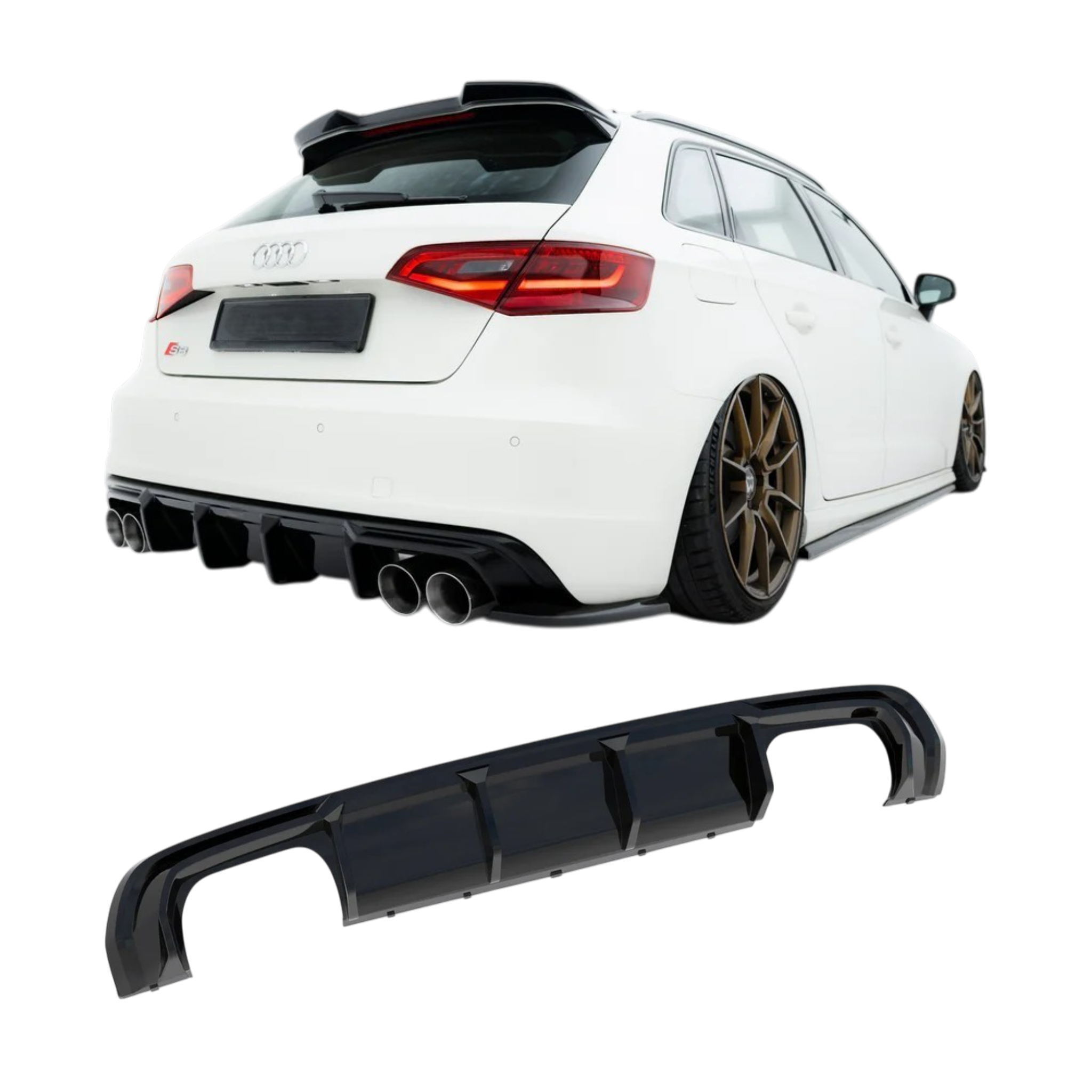 Aero Rear Diffuser (Gloss Black) for 13-16 Audi S3/A3 S-Line (Hatch) 8V