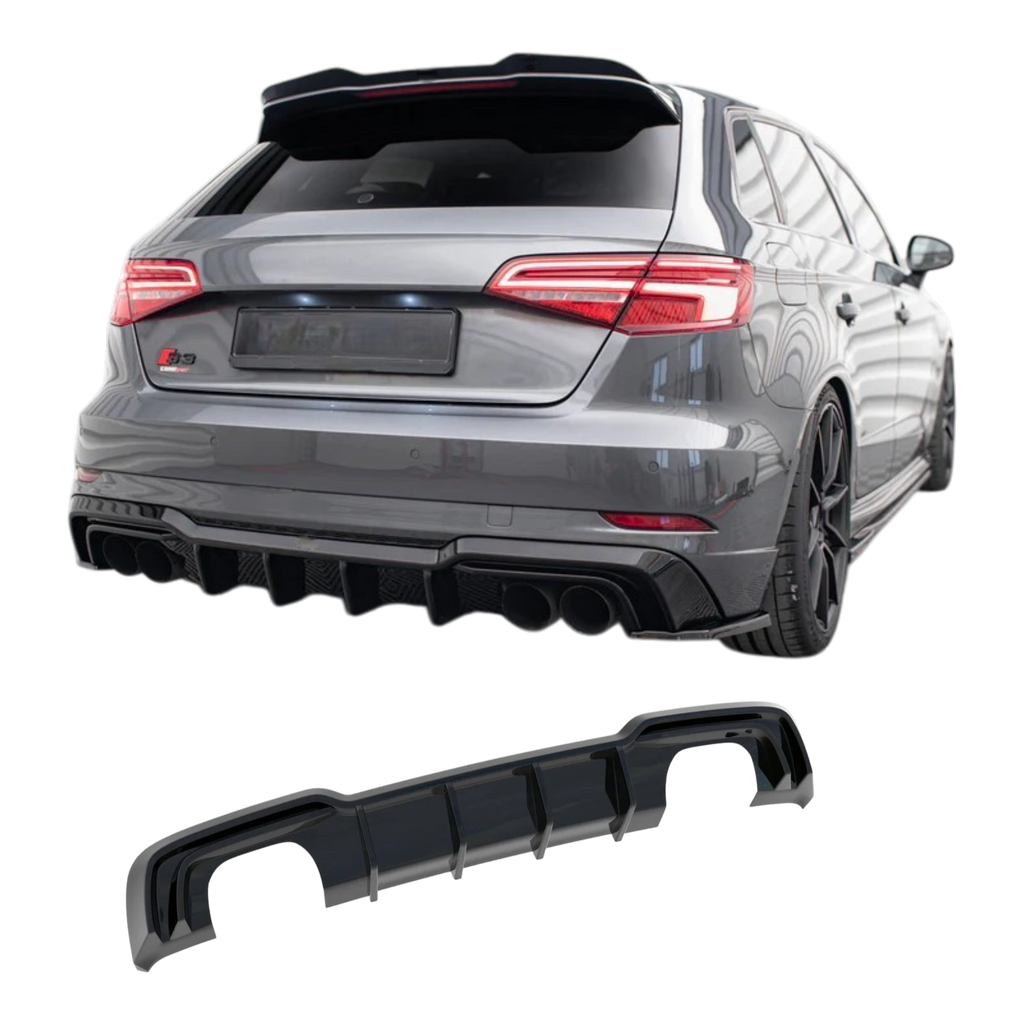 Aero Rear Diffuser (Gloss Black) for 16-20 Audi S3/A3 S-Line (Hatch) 8V Facelift